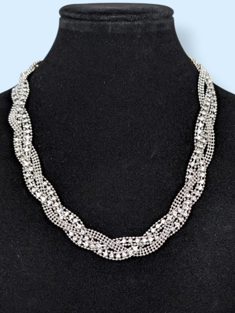 (2/$20) Braided Ball Chain & Rhinestone Statement Necklace